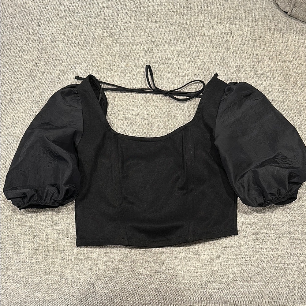 Black Puff Sleeve Topshop Corset Top